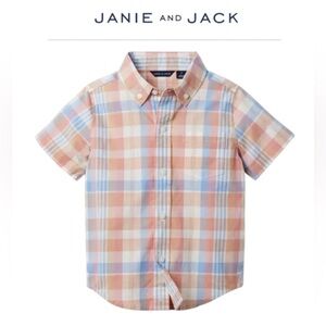 Janie and Jack Boy’s The Madras Plaid Shirt in Orange and Blue